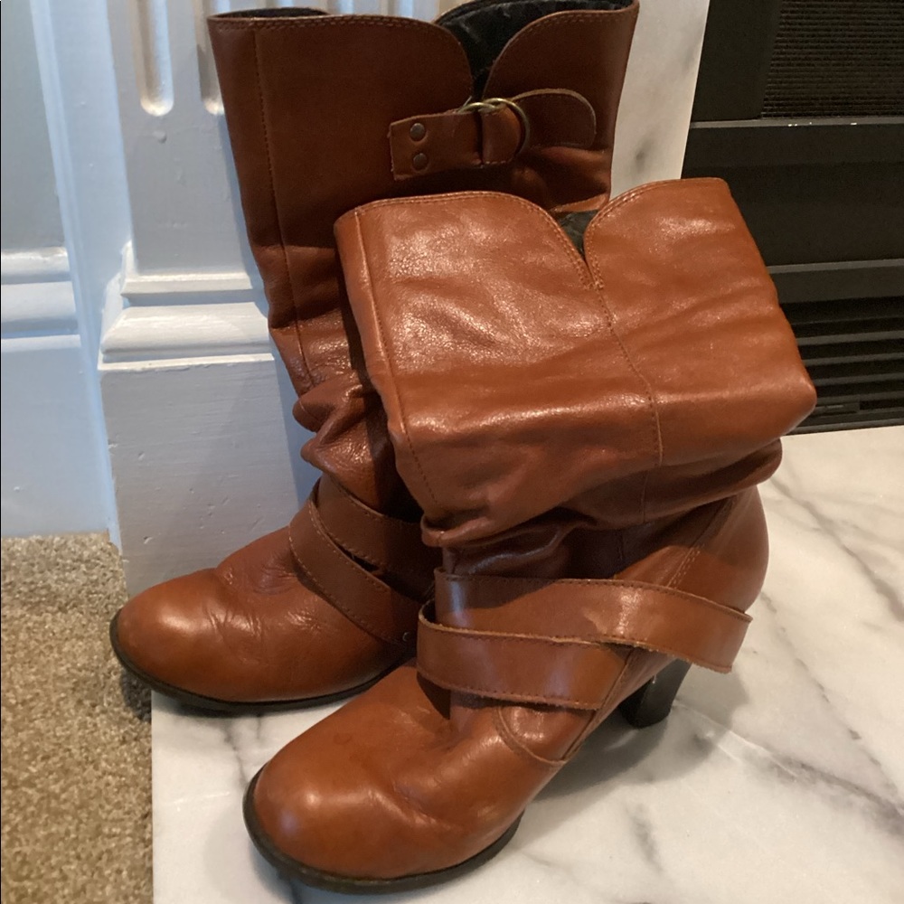 Camel slouchy boots